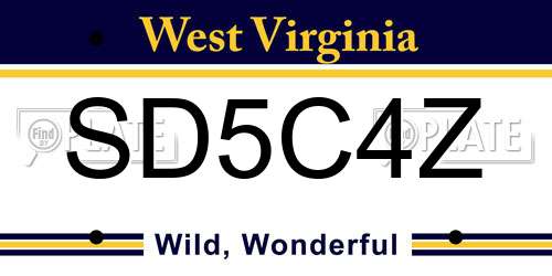 SD5C4Z West Virginia License Plate