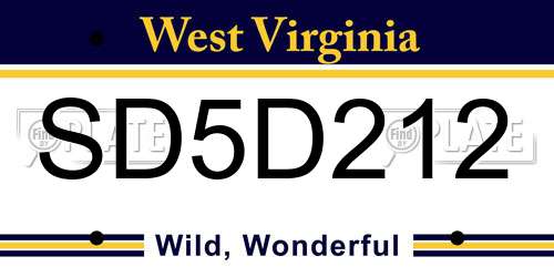 SD5D212 West Virginia License Plate