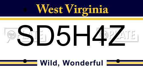 SD5H4Z West Virginia License Plate