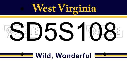 SD5S108 West Virginia License Plate