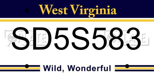 SD5S583 West Virginia License Plate