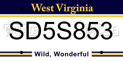 SD5S853 West Virginia License Plate