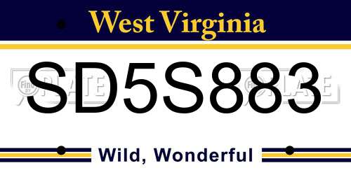 SD5S883 West Virginia License Plate