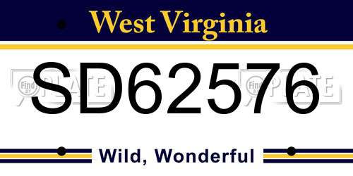 SD62576 West Virginia License Plate