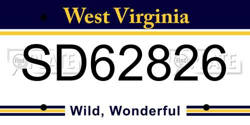 SD62826 West Virginia License Plate