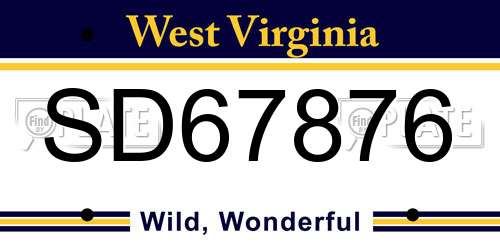 SD67876 West Virginia License Plate