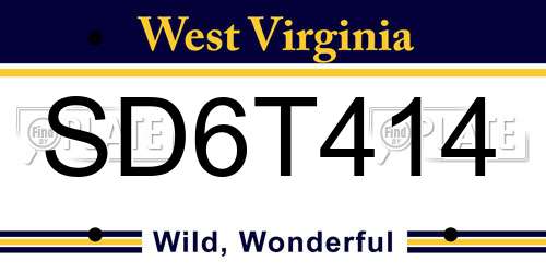 SD6T414 West Virginia License Plate