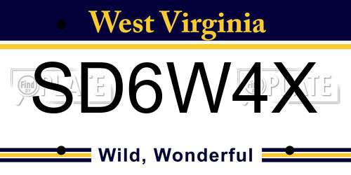 SD6W4X West Virginia License Plate