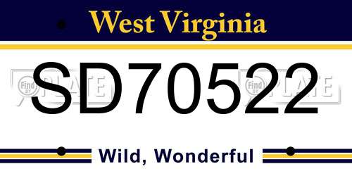 SD70522 West Virginia License Plate