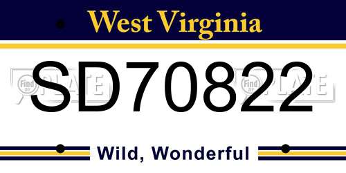 SD70822 West Virginia License Plate