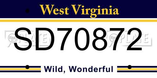 SD70872 West Virginia License Plate
