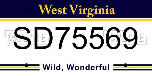 SD75569 West Virginia License Plate