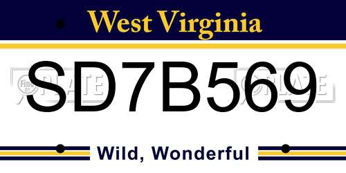 SD7B569 West Virginia License Plate