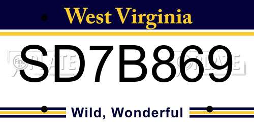 SD7B869 West Virginia License Plate