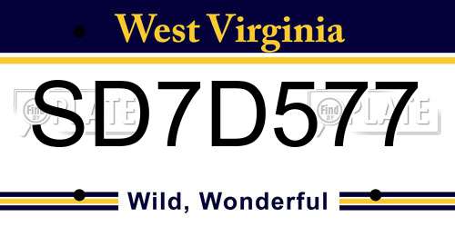 SD7D577 West Virginia License Plate