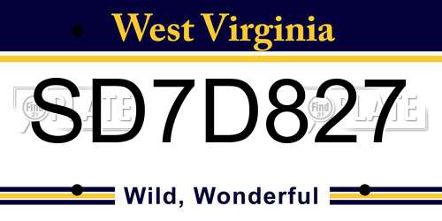 SD7D827 West Virginia License Plate