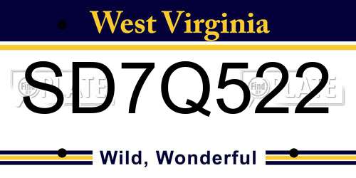 SD7Q522 West Virginia License Plate