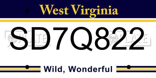 SD7Q822 West Virginia License Plate