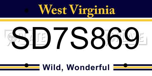 SD7S869 West Virginia License Plate