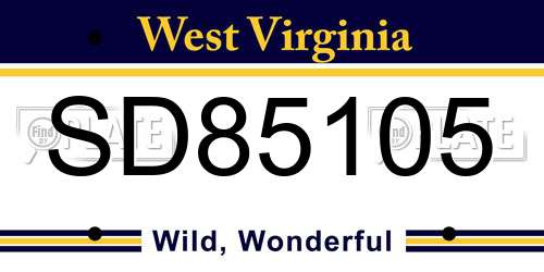 SD85105 West Virginia License Plate