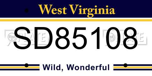 SD85108 West Virginia License Plate
