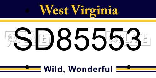 SD85553 West Virginia License Plate