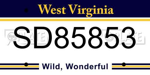 SD85853 West Virginia License Plate