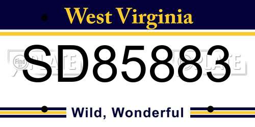 SD85883 West Virginia License Plate
