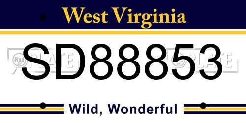 SD88853 West Virginia License Plate