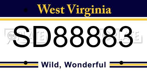 SD88883 West Virginia License Plate