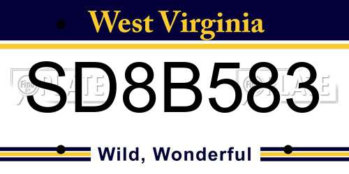 SD8B583 West Virginia License Plate