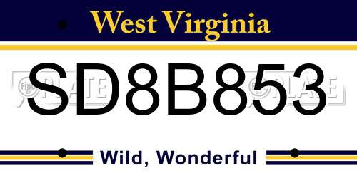 SD8B853 West Virginia License Plate