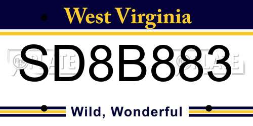SD8B883 West Virginia License Plate
