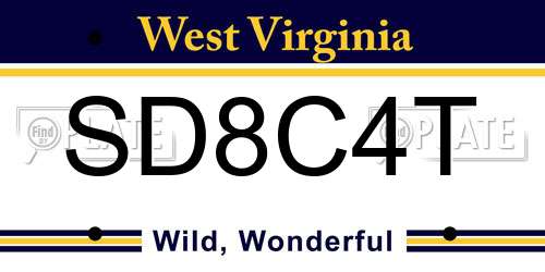 SD8C4T West Virginia License Plate