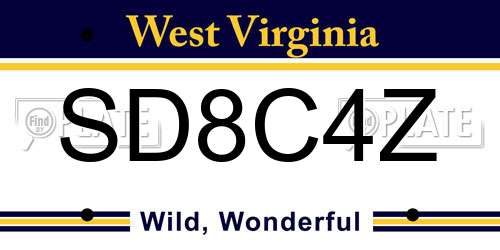 SD8C4Z West Virginia License Plate