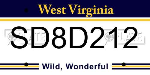 SD8D212 West Virginia License Plate
