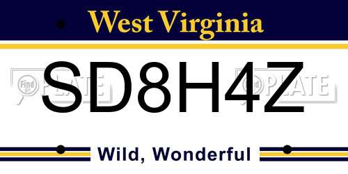 SD8H4Z West Virginia License Plate