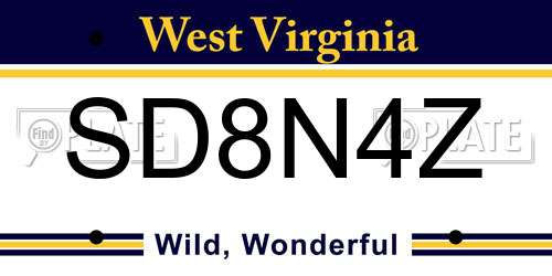SD8N4Z West Virginia License Plate