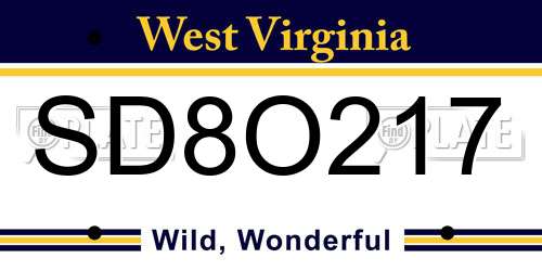 SD8O217 West Virginia License Plate