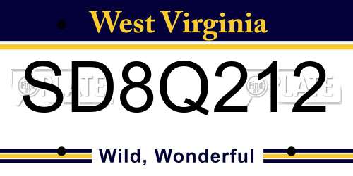 SD8Q212 West Virginia License Plate