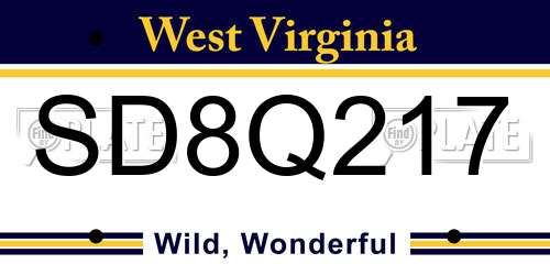 SD8Q217 West Virginia License Plate