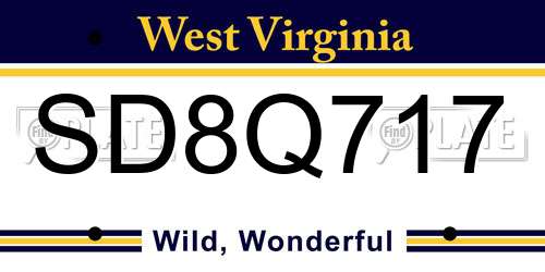 SD8Q717 West Virginia License Plate