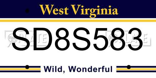 SD8S583 West Virginia License Plate