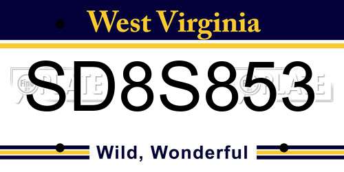 SD8S853 West Virginia License Plate