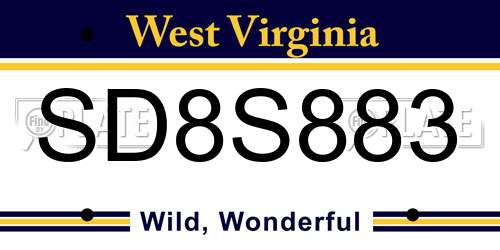 SD8S883 West Virginia License Plate