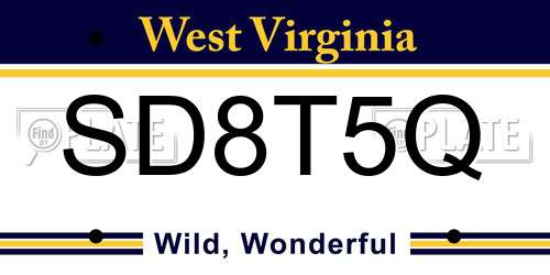SD8T5Q West Virginia License Plate