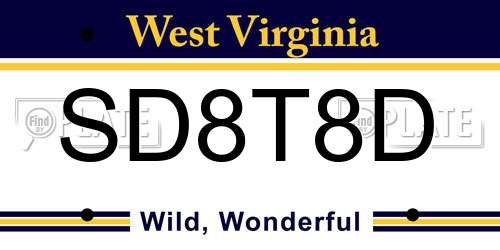 SD8T8D West Virginia License Plate