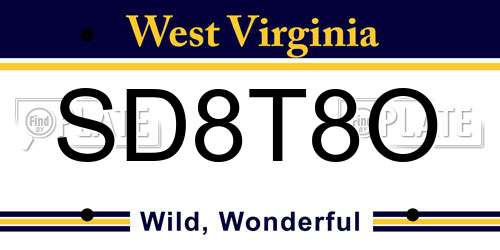 SD8T8O West Virginia License Plate
