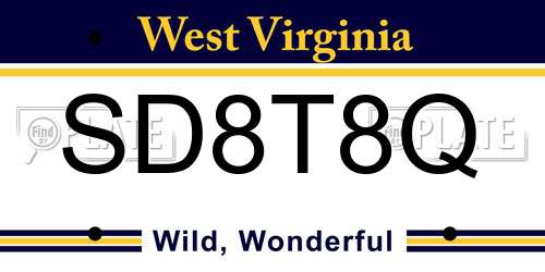 SD8T8Q West Virginia License Plate