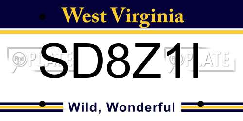 SD8Z1I West Virginia License Plate